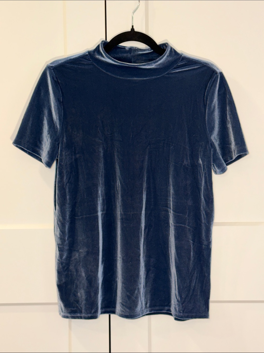 Express Velvet Turtleneck Short Sleeve Top - Navy